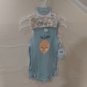Pl Baby Bodysuit with 2pc Set Lemon Print